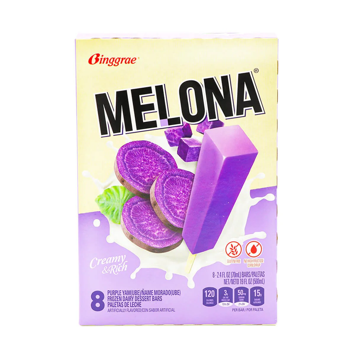 Binggrae Melona Purple Yam(Ube) Flavor 8 Bars, 19fl.oz