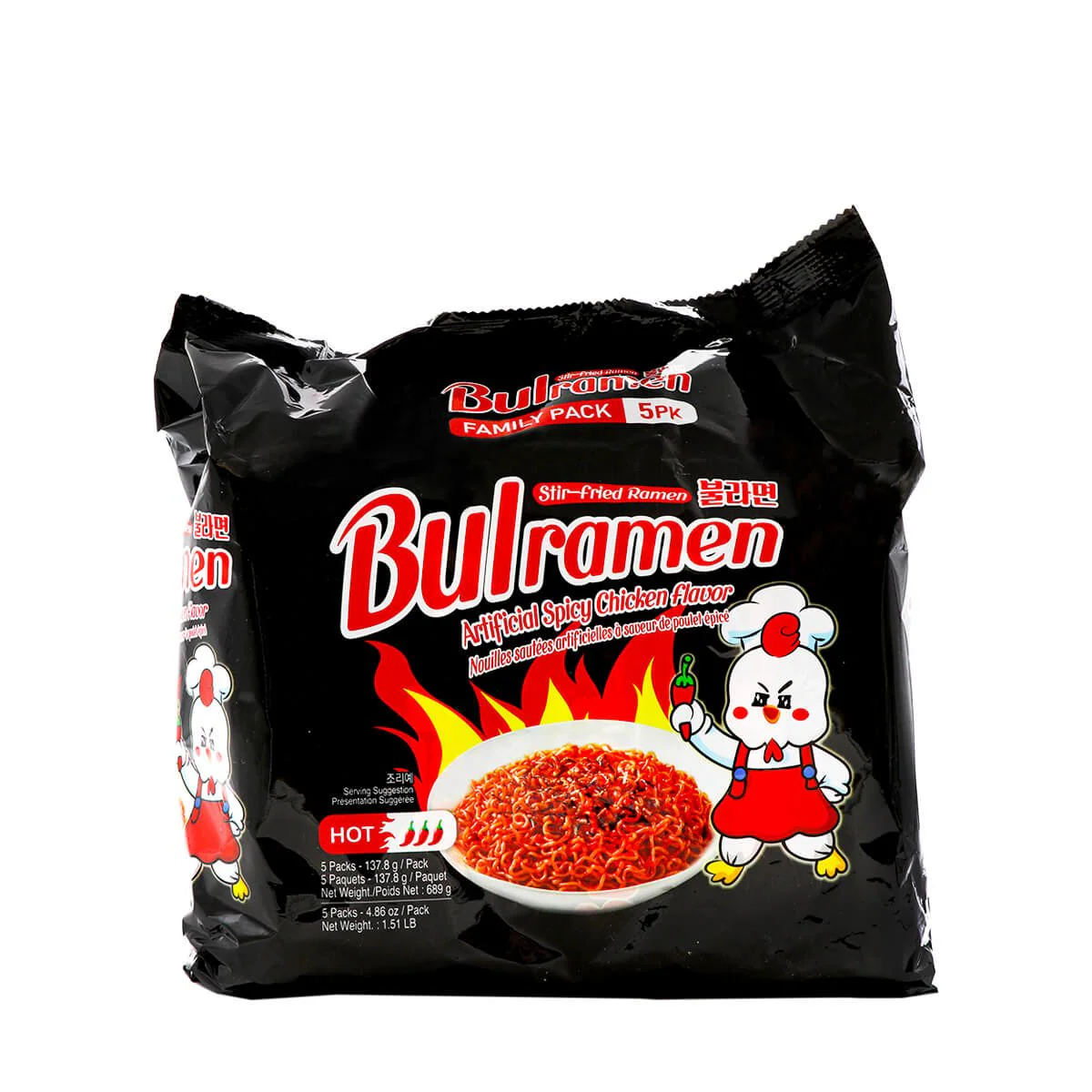 Bulramen Stir-Fried Ramen Spicy Chicken Flavor Hot Family Pack 5 packs x 137.8g, 689g