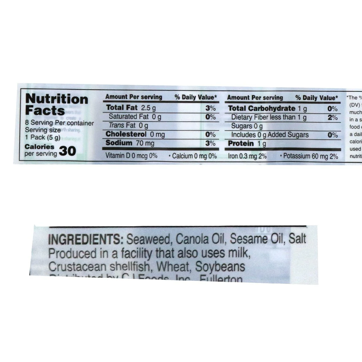 CJ Savory Roasted Korean Seaweed 8 packs x 5g - Image 2