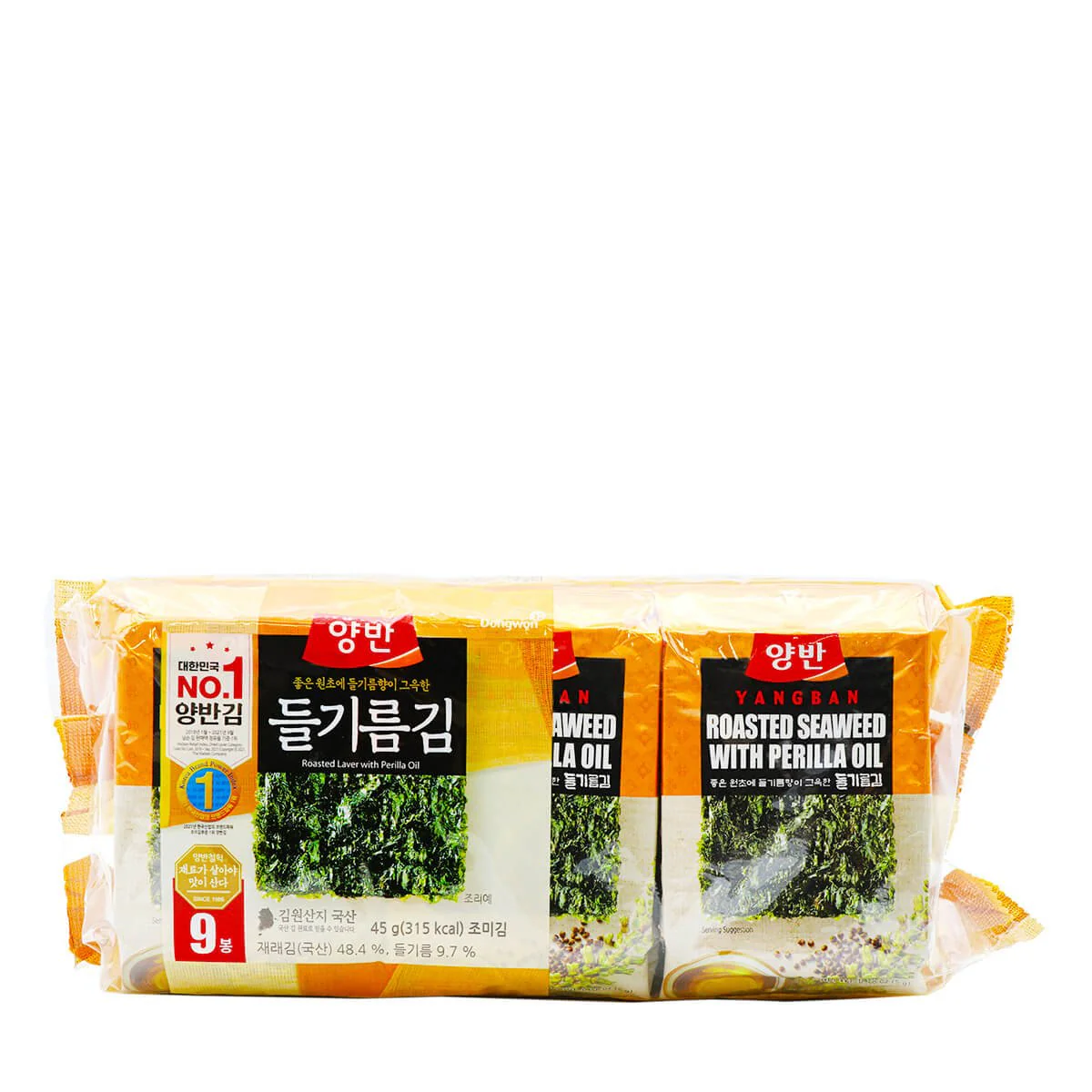 Dongwon Yangban Perilla Oil Seasoned Laver 5g x 9packs, 45g