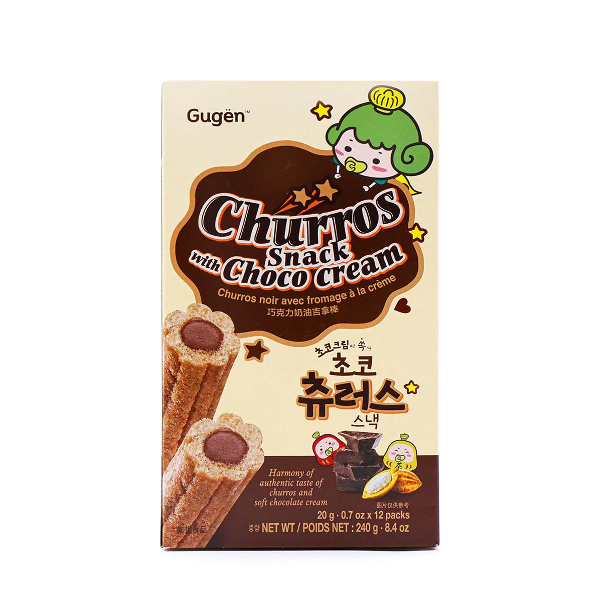 Gugen Churros Snack with Choco Cream 0.7oz X 12P, 8.4oz