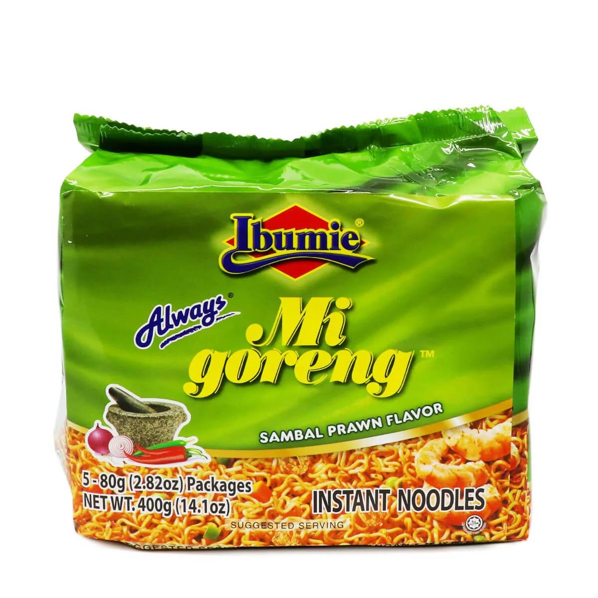 Ibumie Mi Goreng Sambal Prawn Flavor Instant Noodles 80g x 5Pks, 400g