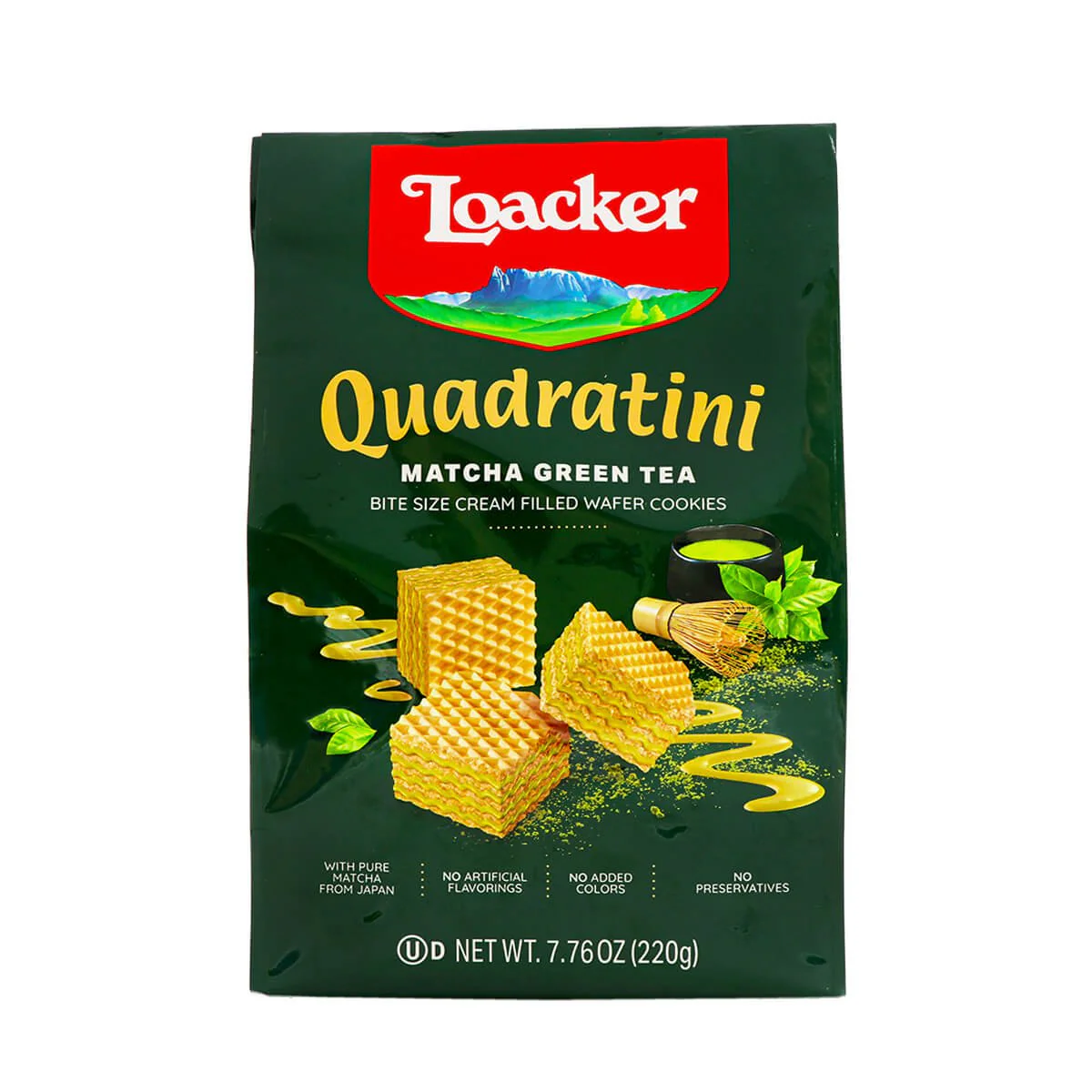 Loacker Quadratini Matcha Green Tea Chocalate Creme-Filled Wafer Cookies 7.76oz