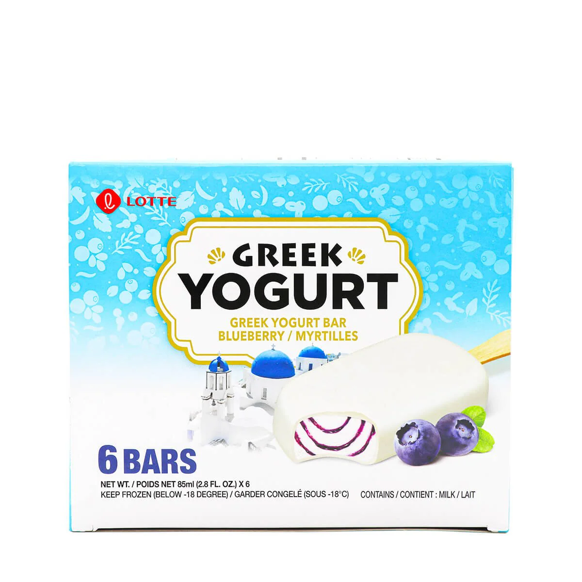 Lotte Greek Yogurt Ice Bar Blueberry 6 Bars x 2.8fl.oz