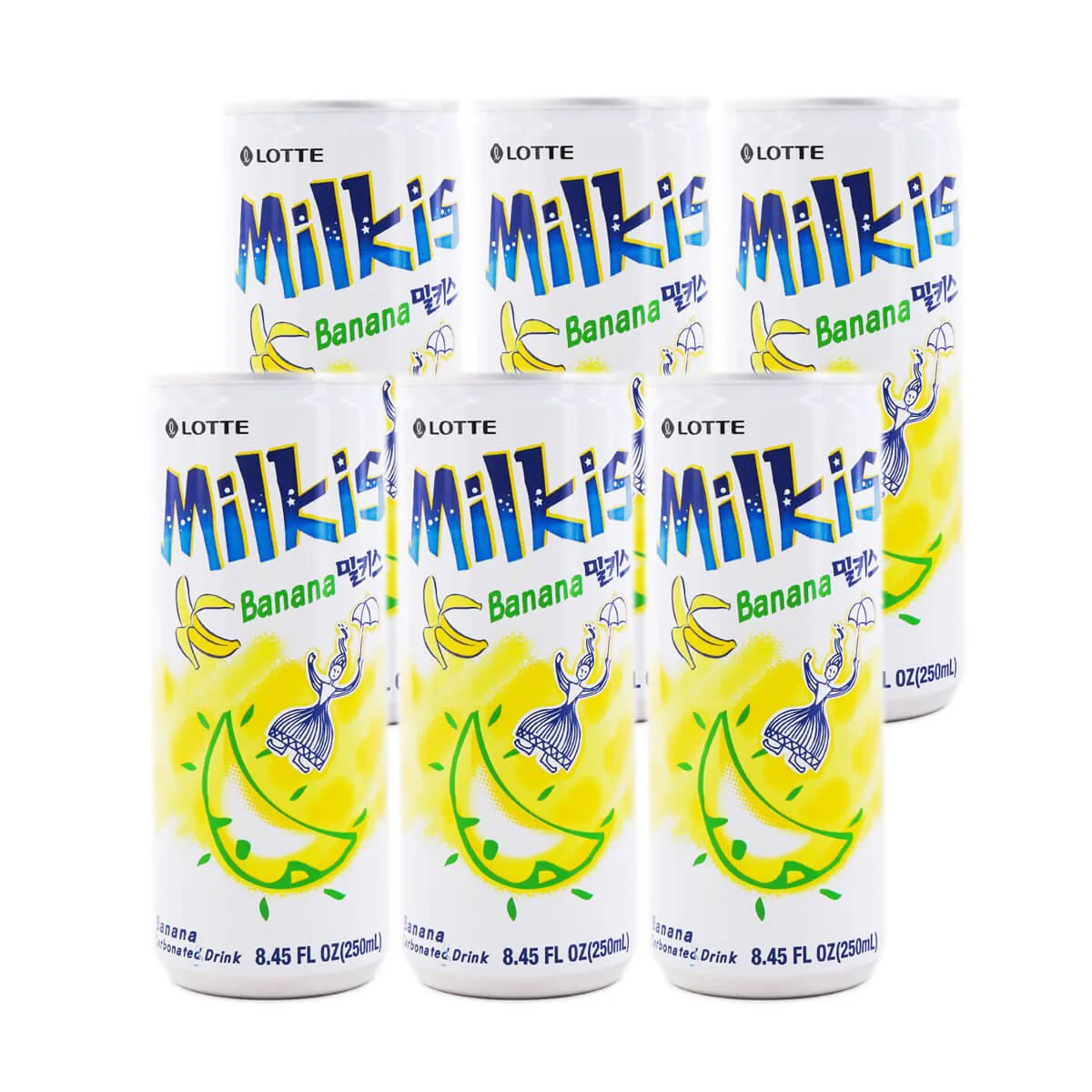 Lotte Milkis Carbonated Drink Banana Flavor 250ml x 6 Cans