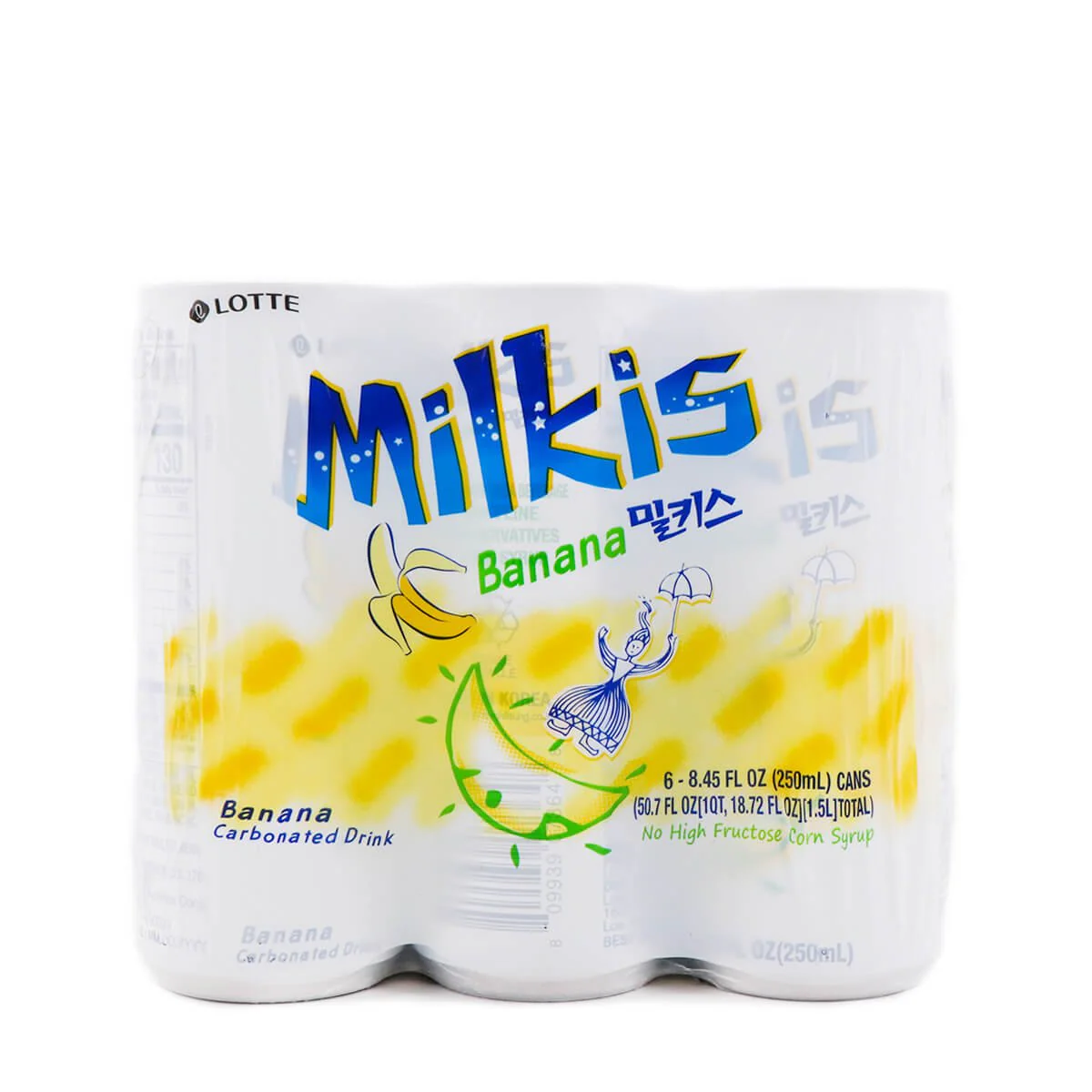 Lotte Milkis Carbonated Drink Banana Flavor 250ml x 6 Cans - Image 2