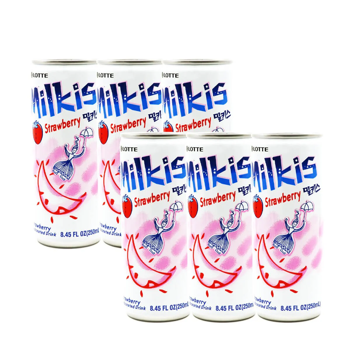 Lotte Milkis Carbonated Drink Strawberry Flavor 250ml x 6 Cans