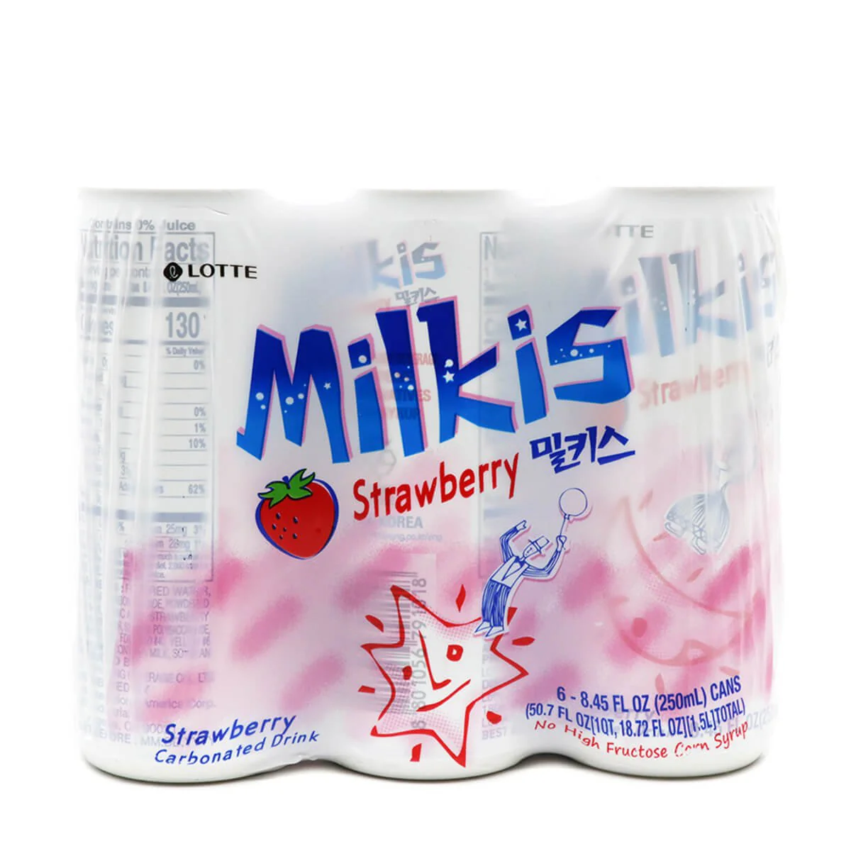 Lotte Milkis Carbonated Drink Strawberry Flavor 250ml x 6 Cans - Image 2