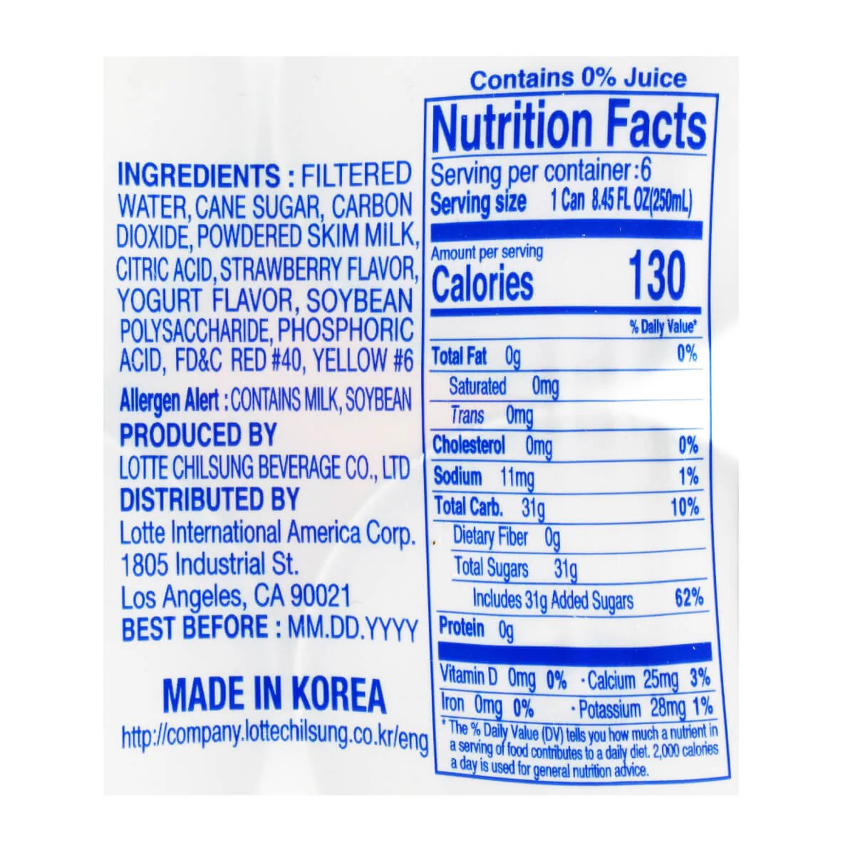 Lotte Milkis Carbonated Drink Strawberry Flavor 250ml x 6 Cans - Image 3