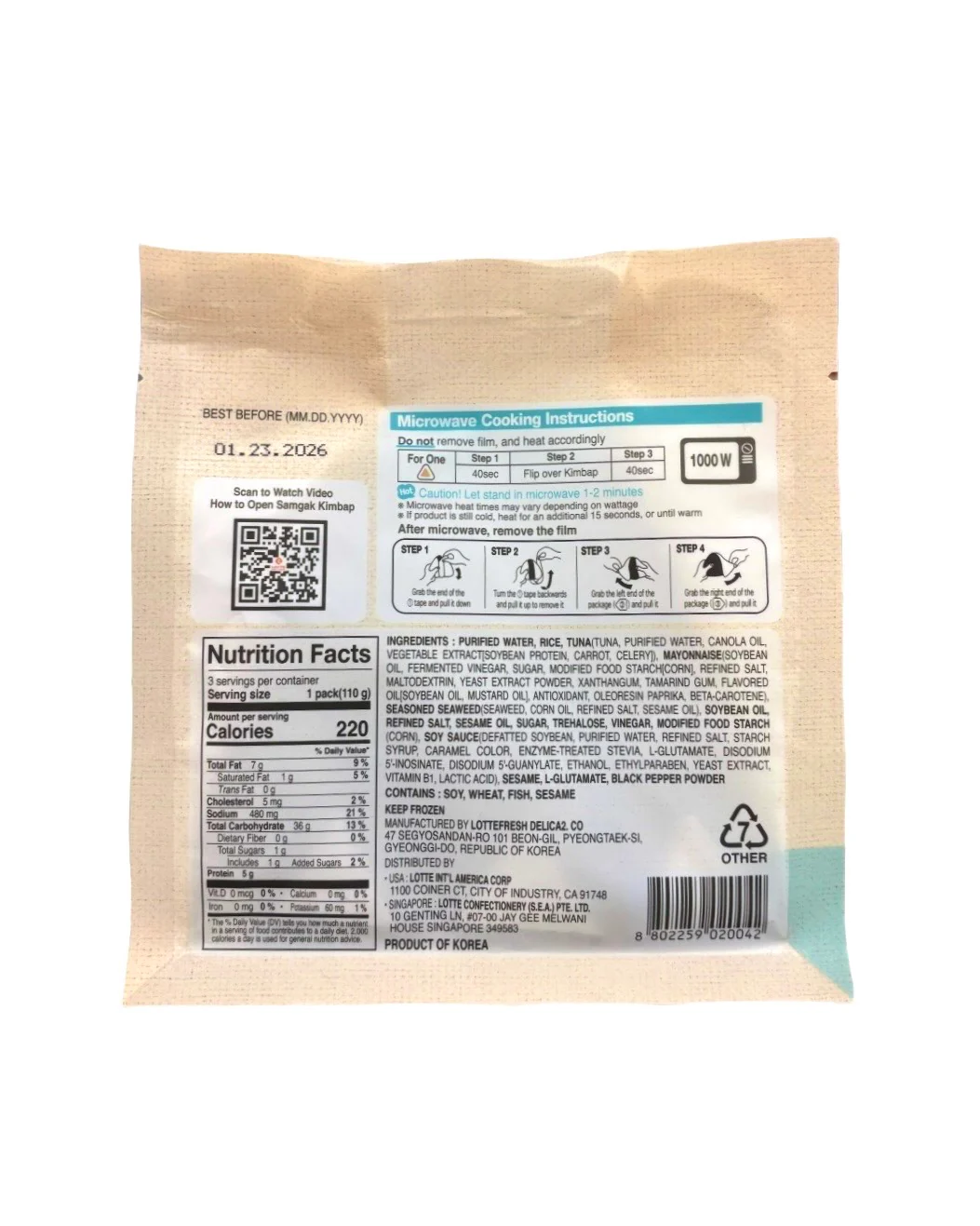 Lotte Tuna Mayo Samgak 3Pack Frozen 11.6Oz - Image 2