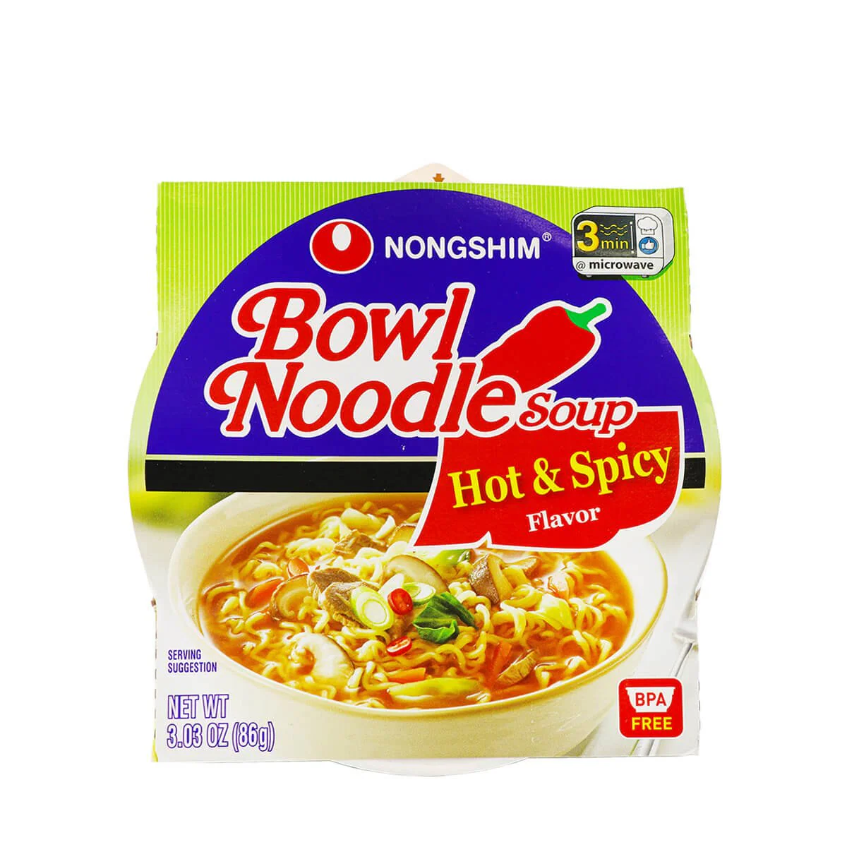 Nongshim Bowl Noodle Soup Hot & Spicy Flavor 3.3oz - Image 3