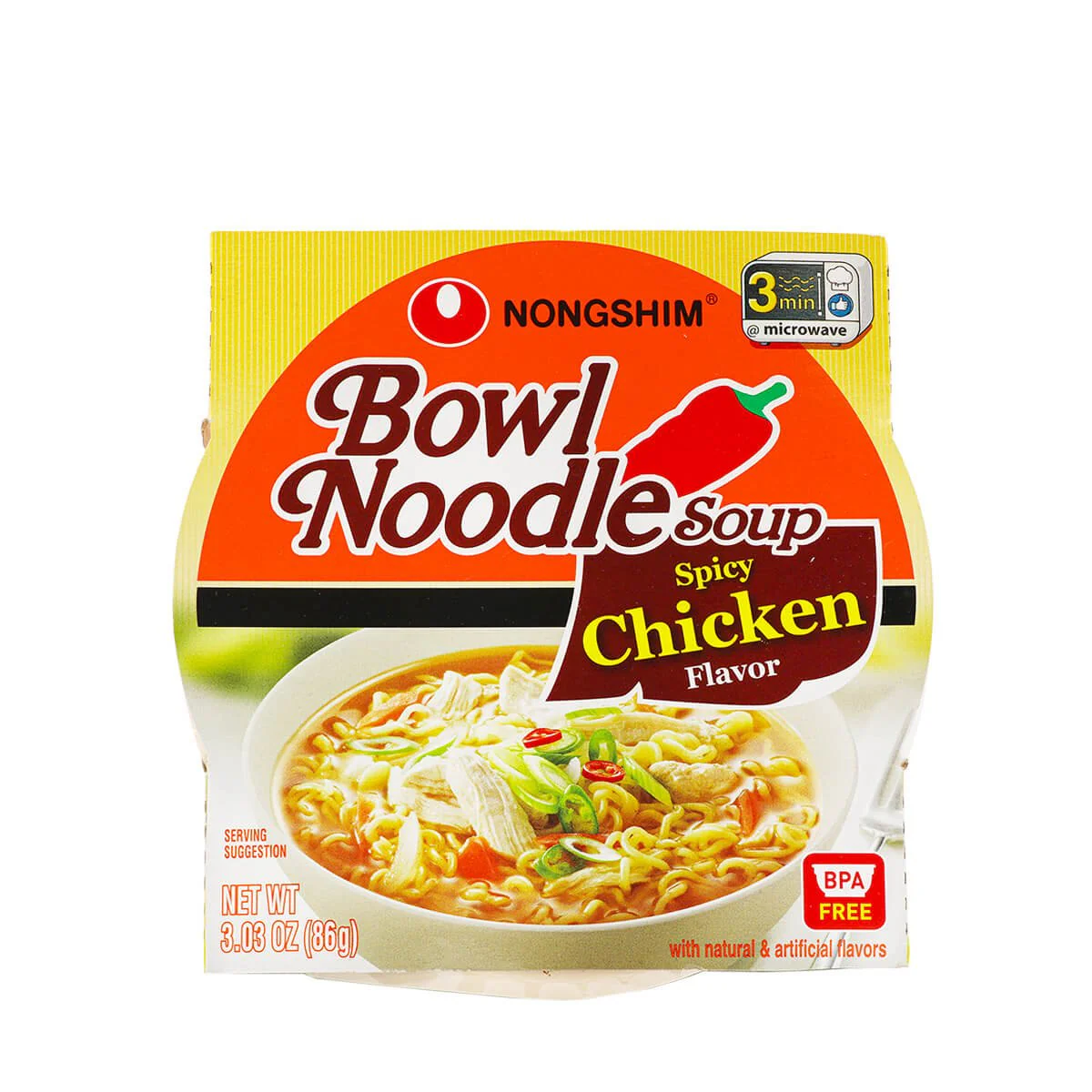 Nongshim Bowl Noodle Soup Spicy Chicken Flavor 86g - Image 3
