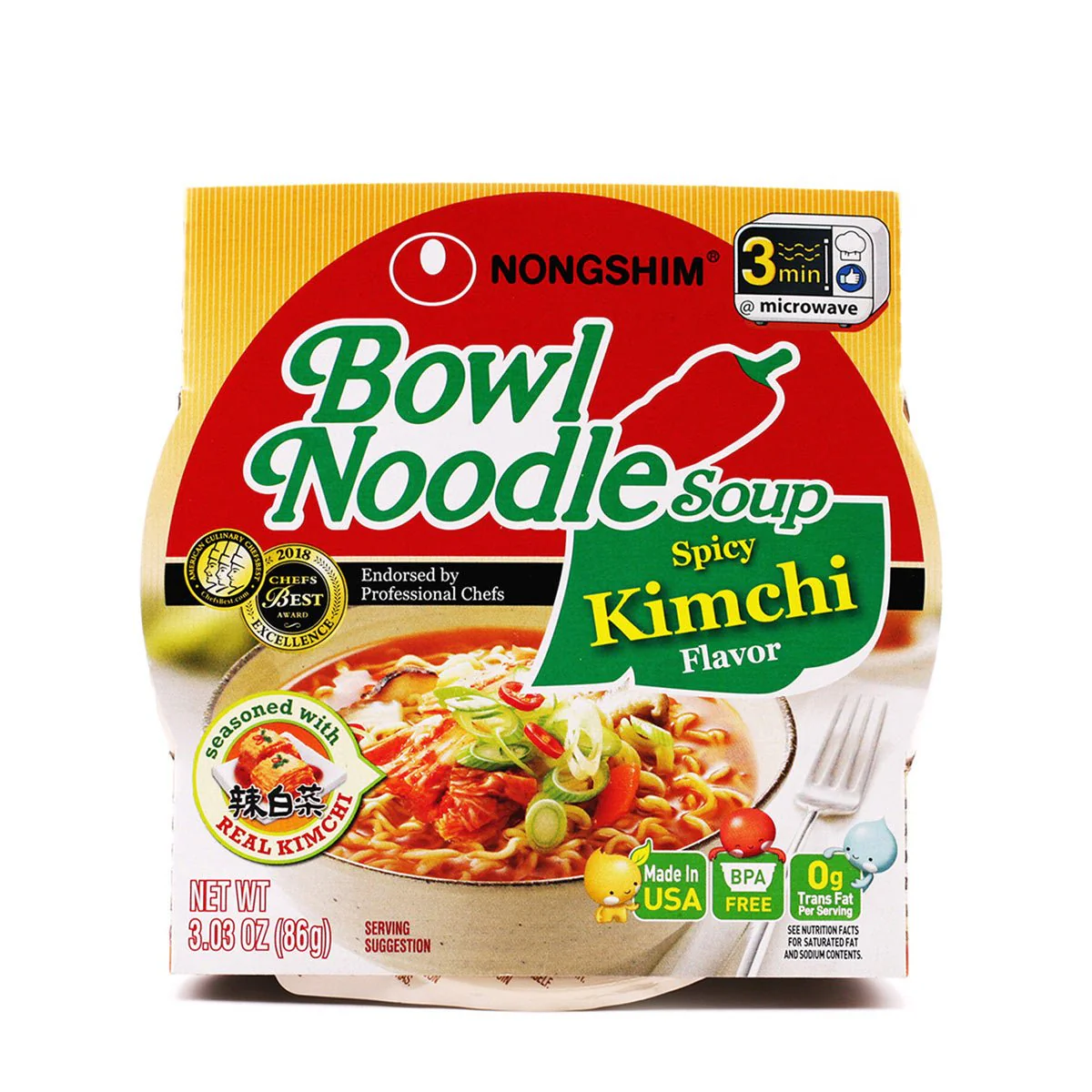 Nongshim Bowl Noodle Soup Spicy Kimchi Flavor 3.03oz