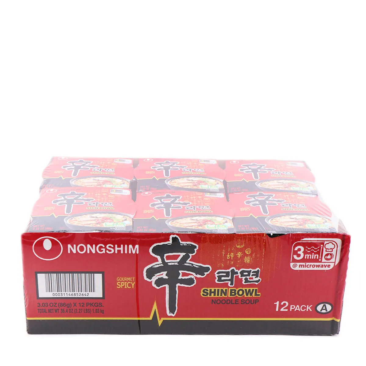 Nongshim Shin Bowl Noodle Soup Gourmet Spicy Bundle 86g x 12 Packs