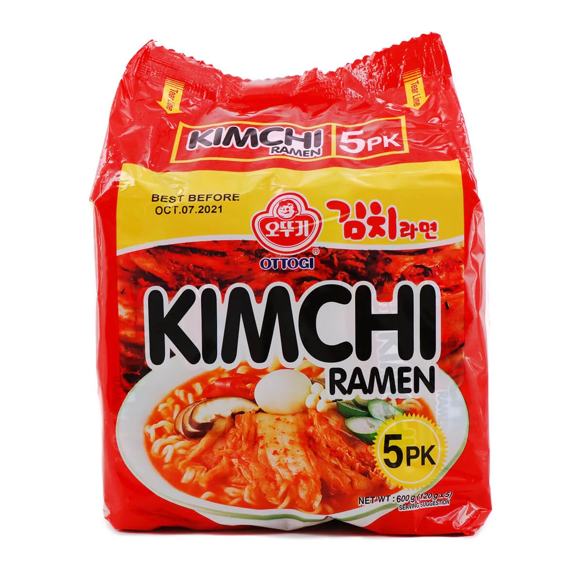 Ottogi Kimchi Ramen Family Pack, 120g x 5Pks, 600g
