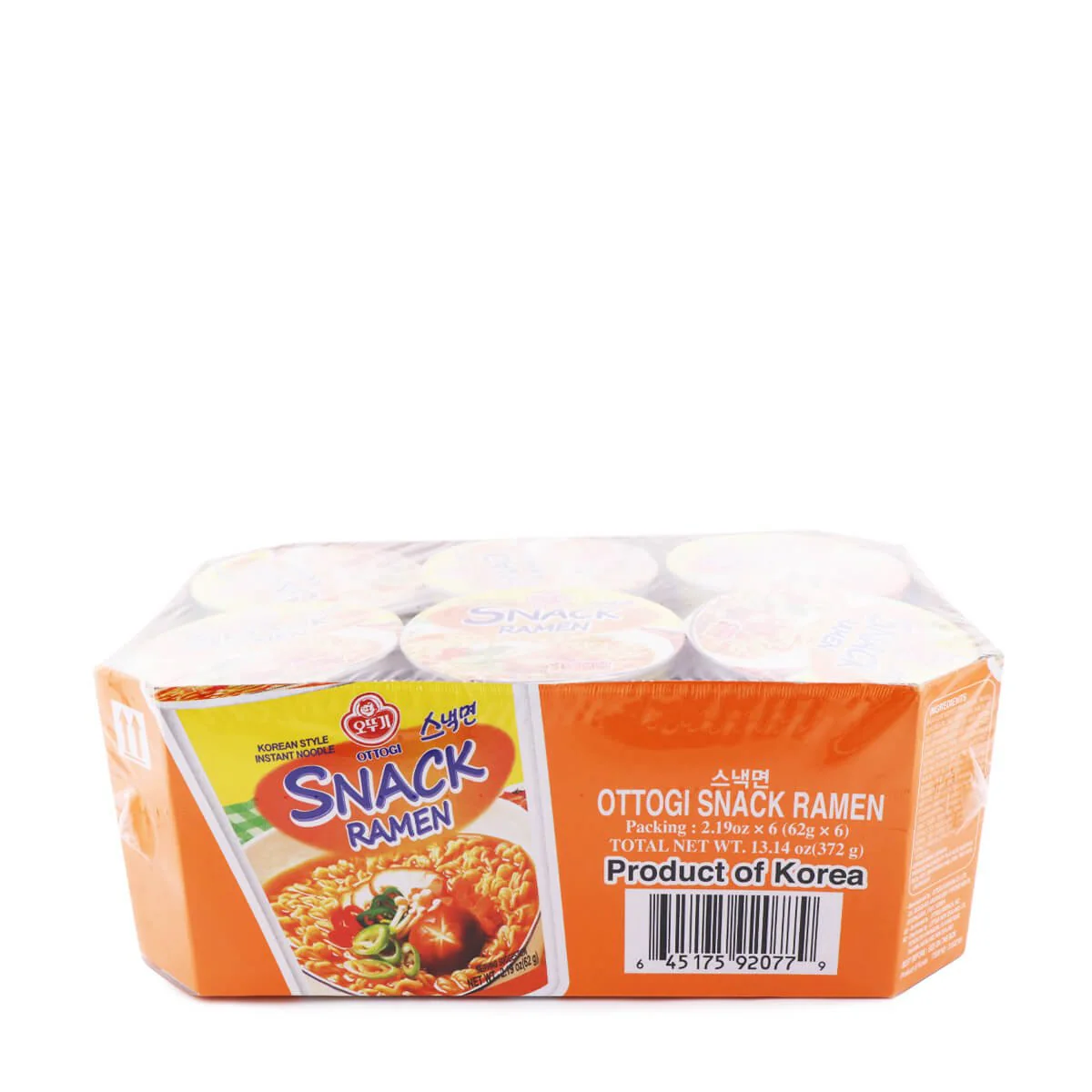 Ottogi Snack Ramen Bundle 62g x 6 Cups, 372g