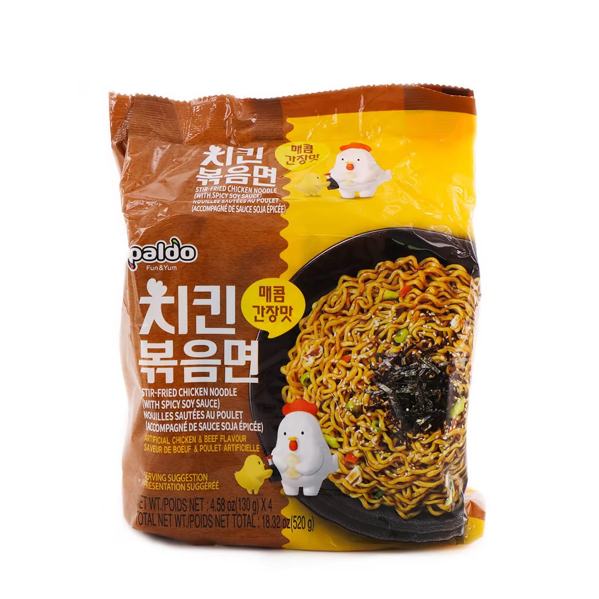 Paldo Spicy Stir-Fried Chicken Noodle Spicy Soy Sauce Flavor 520g