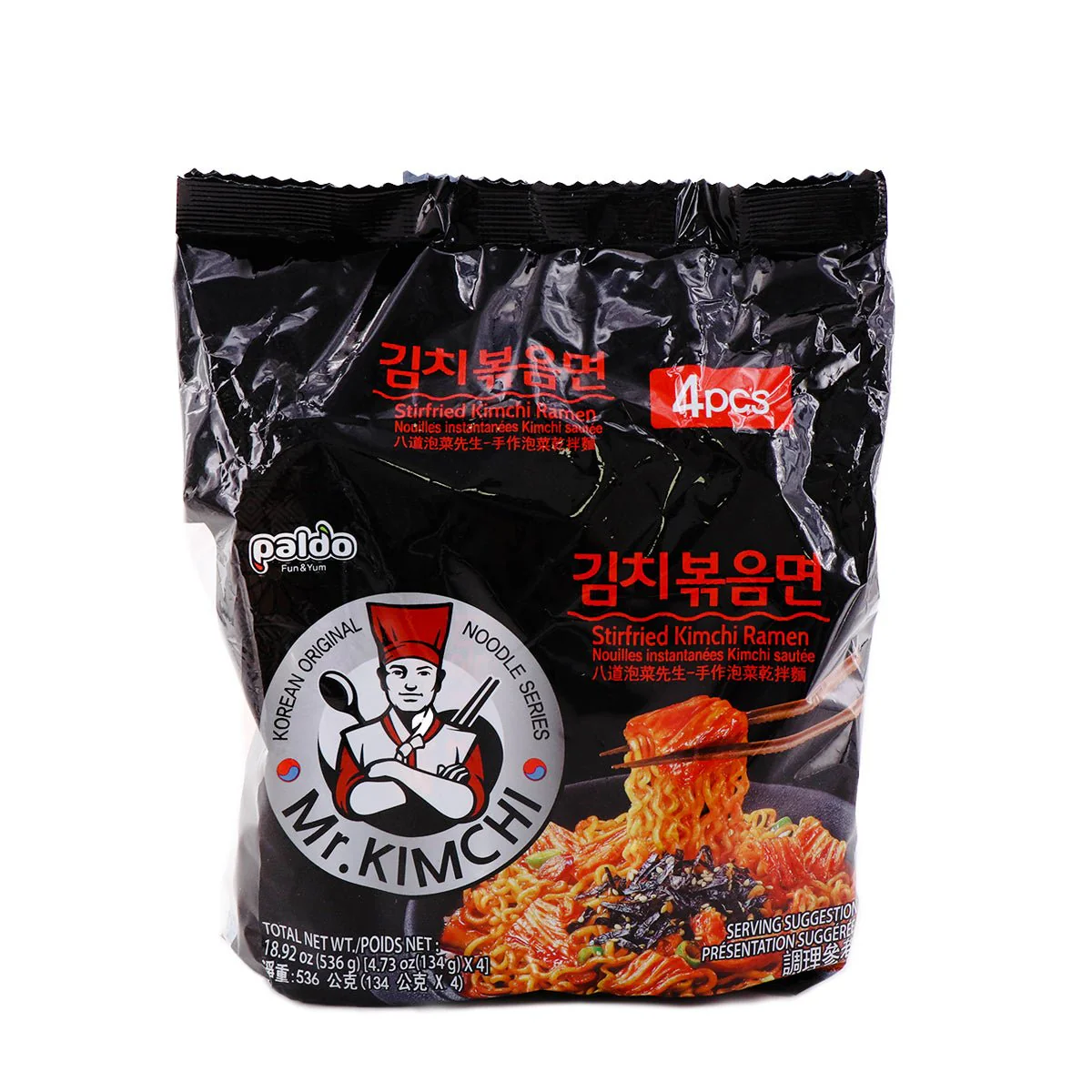 Paldo Mr. Kimchi Stir-Fried Kimchi Ramen 134g x 4Pks, 536g