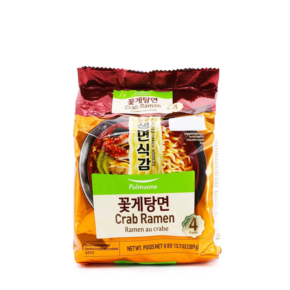 Pulmuone Crab Ramen Family Pack, 97.3g x 4Pks, 389g