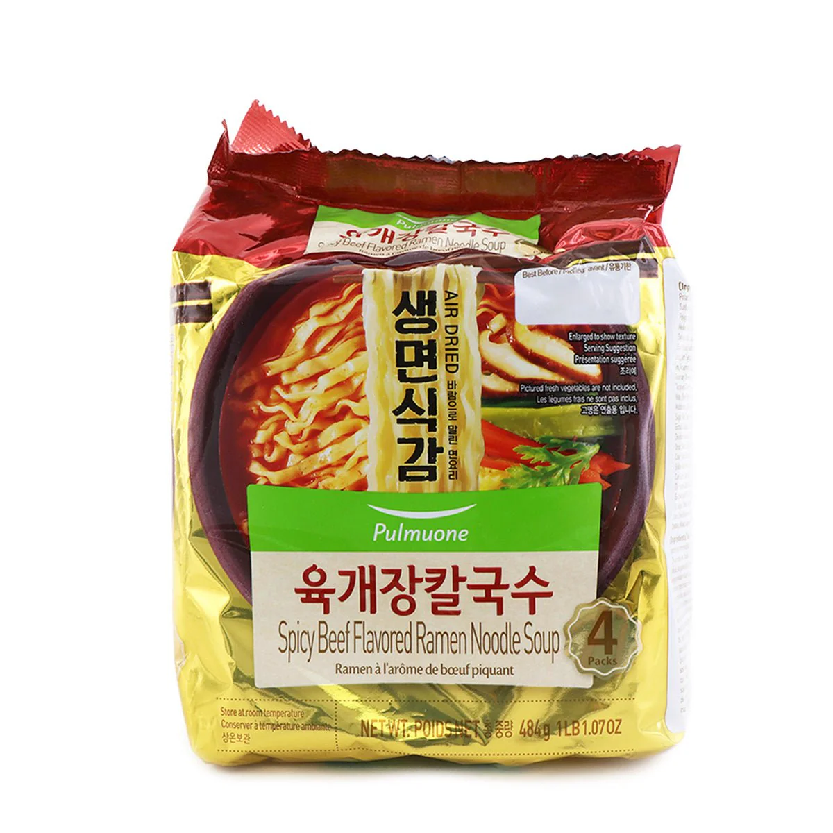Pulmuone Spicy Beef Flavored Ramen 4Pk x 1.07oz
