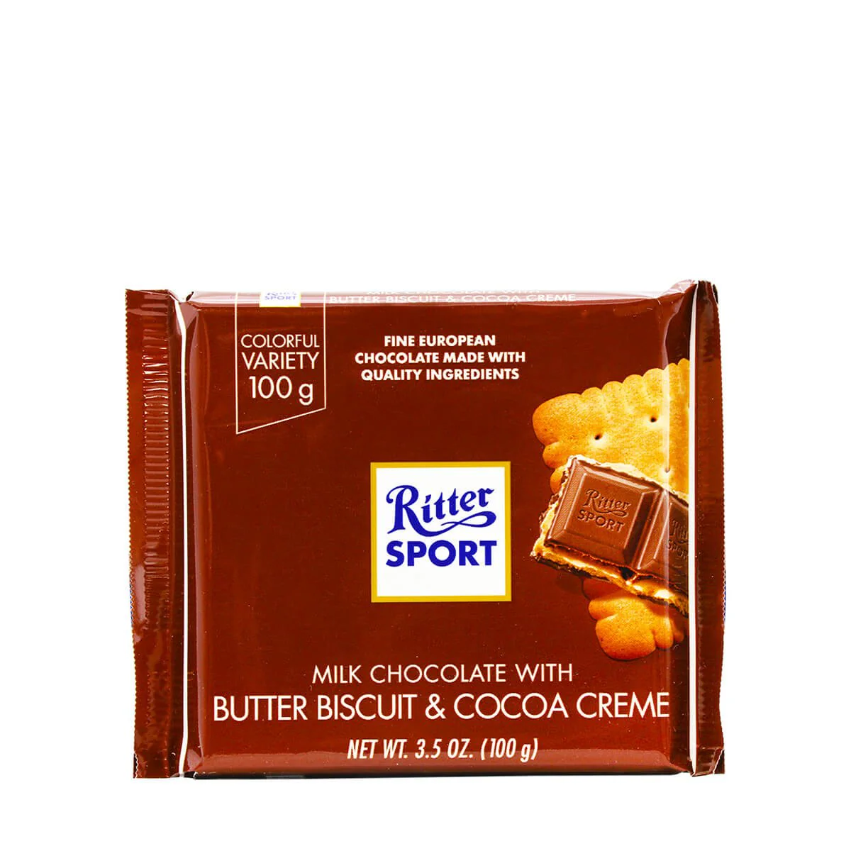 Ritter Sport Milk Chocolate with Butter Biscuit & Cocoa Creme 3.5oz