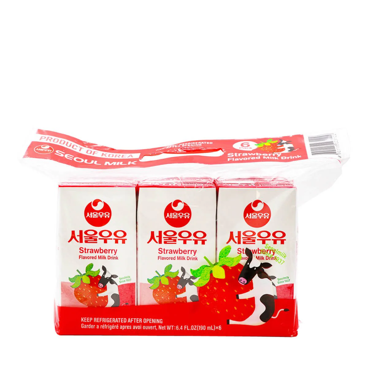 Seoul Milk Strawberry Flavored Milk Drink 6 packs x 190ml